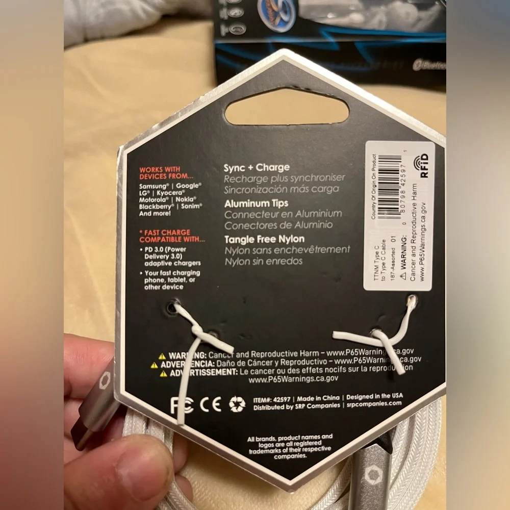 TITANIUM 6FT Tangle Free Heavy Duty USB Cable C 2 C Connector Fast Charging